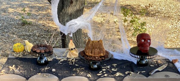 A Halloween set-up for cakes