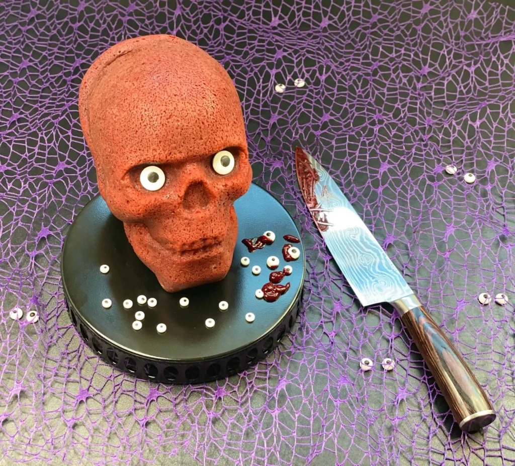 A skull-shaped cake