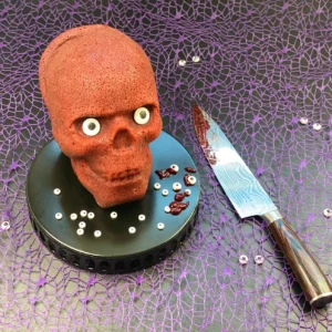 A skull-shaped cake