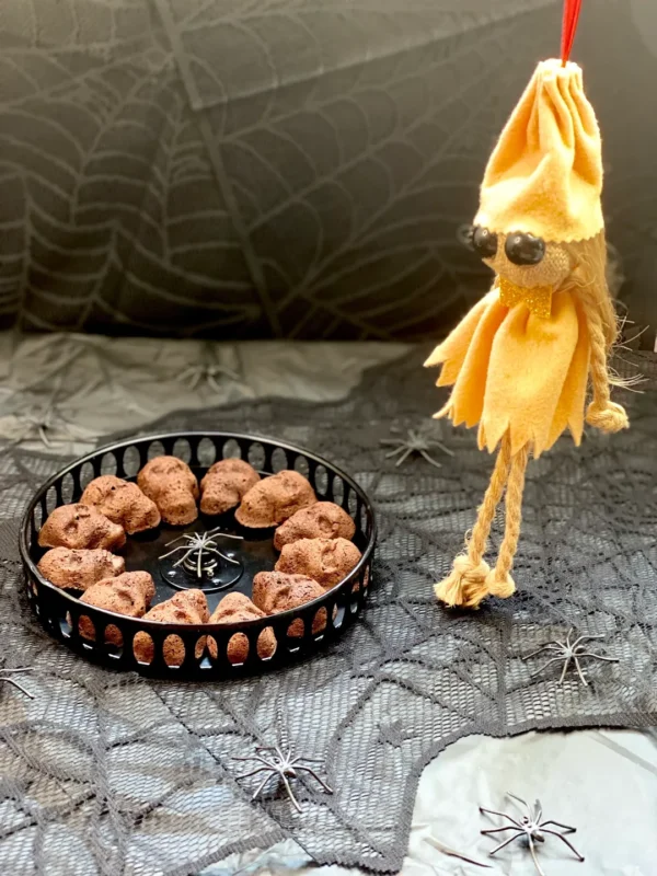 Mini Haunted Skull Brownie Bites on a Tray Copy